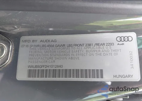 2017 Audi A3 2.0T Premium из США, поврежденный, VIN WAUB8GFF2H1012840